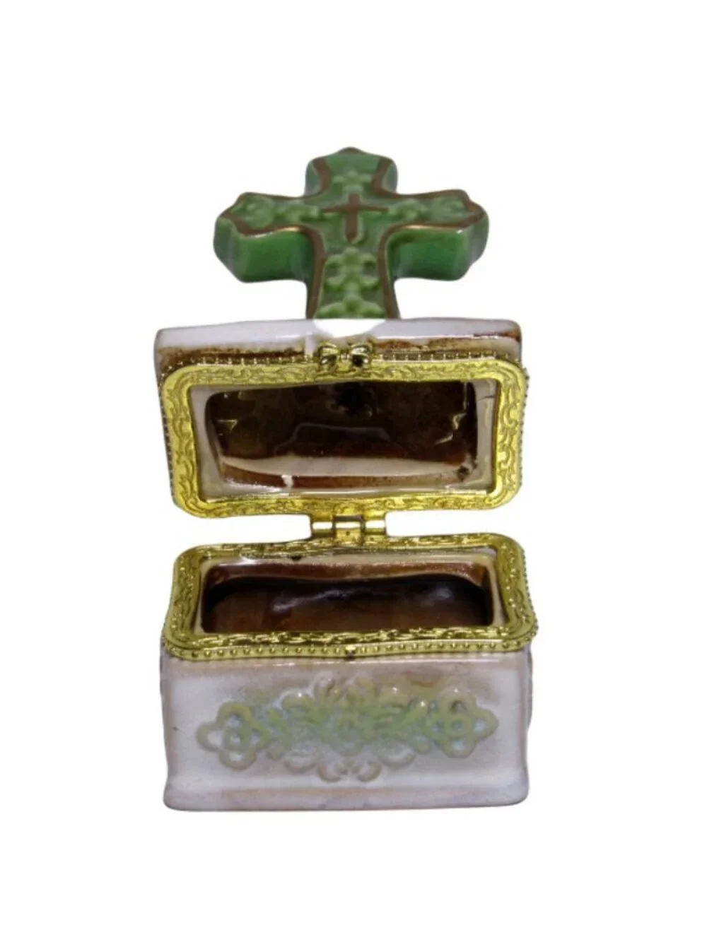 Trinket Box Celtic Cross Ceramic Religious Christian Hinged Irish St Patricks